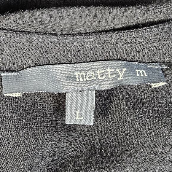 Matty M Long Sleeve Shirt Ruffle Front Button Up Black Semi Sheer Size Large - Picture 4 of 8